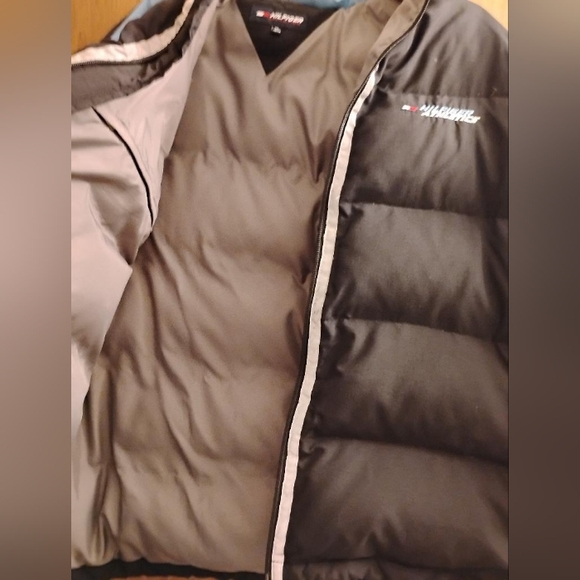 Tommy Hilfiger Black With Blue Stripes Puffer Coat Sz.XL - Picture 5 of 6